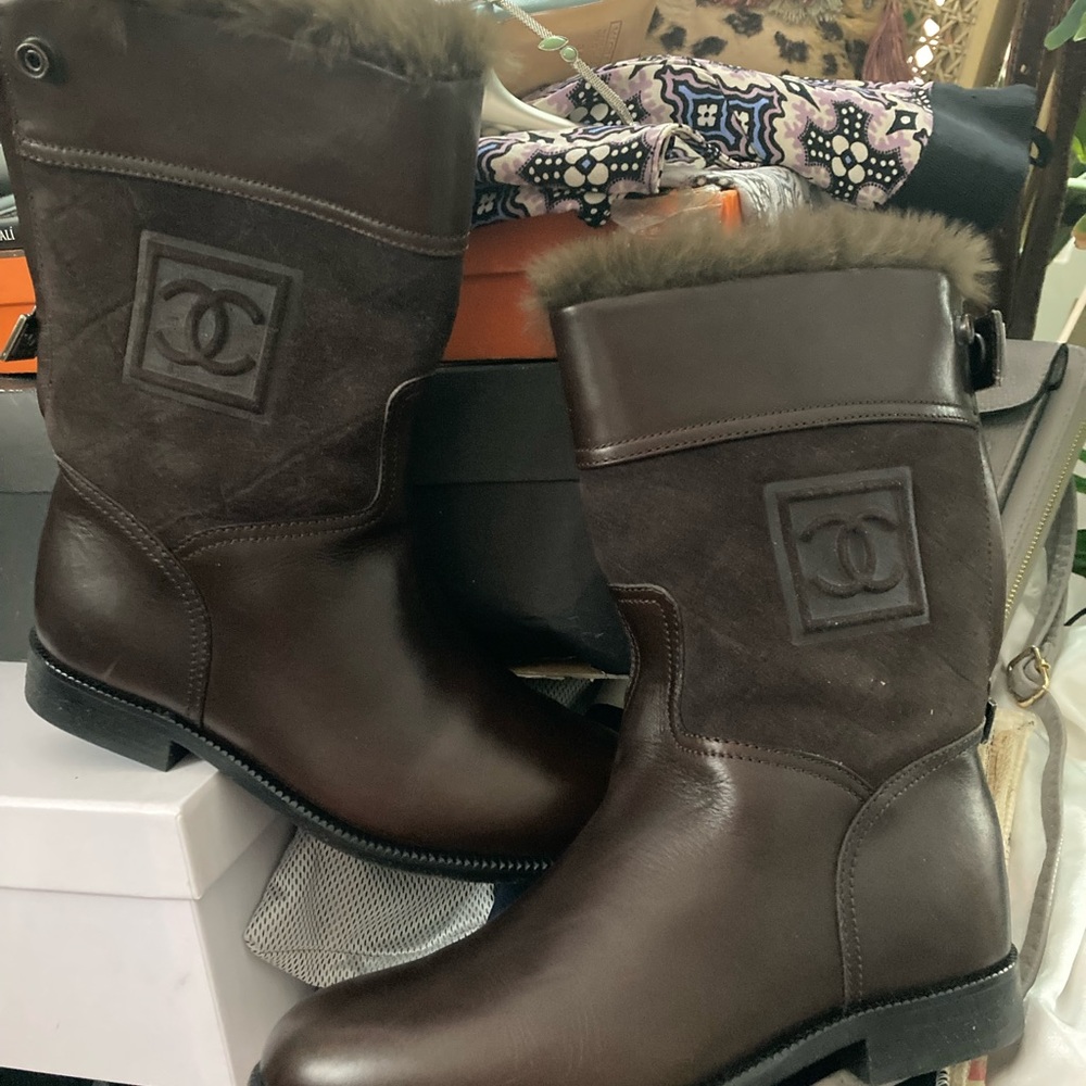 Brown, walking Chanel Boots